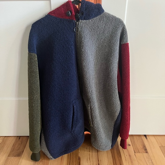 Lazy Oaf Blue Colorblock Sherpa Full-zip Hoodie Sweatshirt - Picture 6 of 9